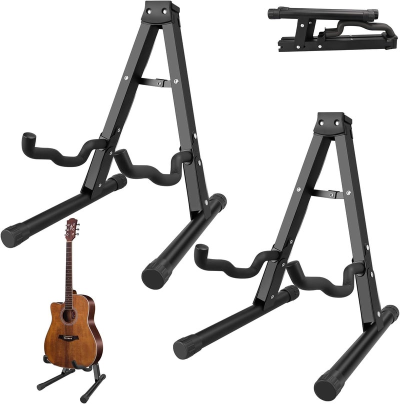 DkOvn 2 Pack A-Frame Folding Guitar Stand with Non-Slip Rubber and Foam Arms, Metal Guitar Stand for Acoustic, Electric, Bass, Ukulele, Banjo - Image 1